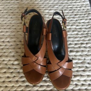 Coach Wedge Heel - wooden and brown leather thick heels Size 7.